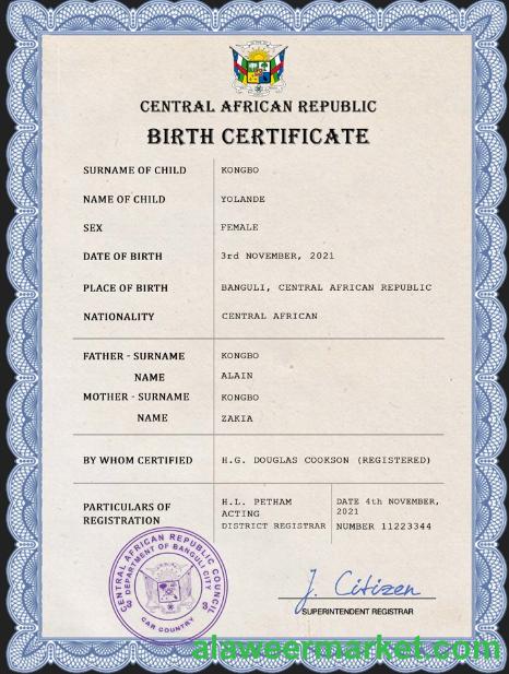 Central African Republic birth certificate